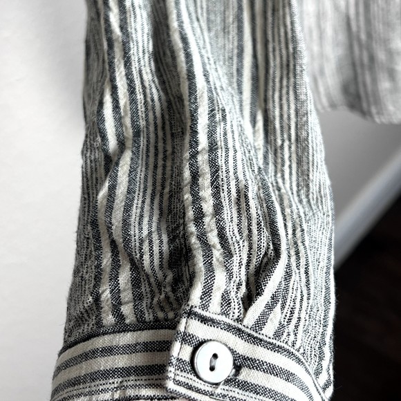 B.L.E.U. Women's Sz M Linen Blend Peasant Boho Relaxed Lagenlook Blouse Grey - Picture 6 of 12